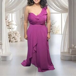 Pink Purple Ruched Ruffled One Shoulder Gown Size Medium